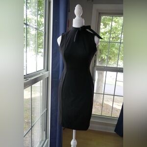 Size 2P Calvin Klein Black Sheath Dress with Bow Neckline – NWT